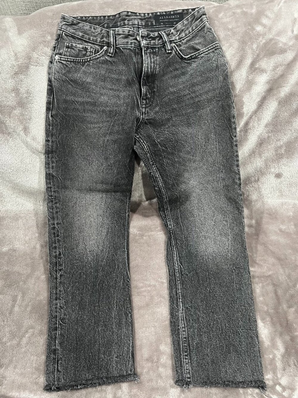 All Saints Women’s Black Jeans straight cut Size 28 Raw Hem High Rise Denim